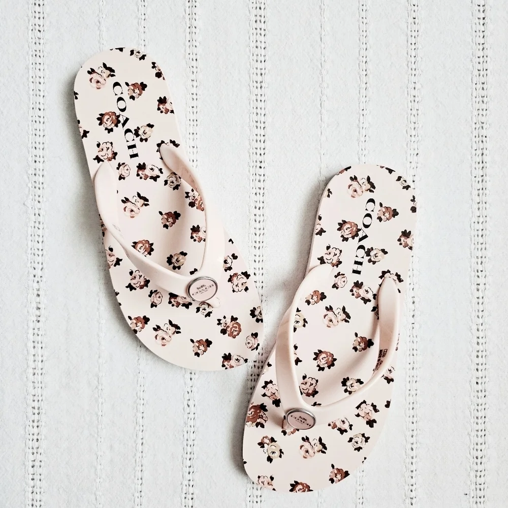 Coach Zayn Floral Print Blush Flip Flop Slip On Sandals Pink Flowers Size 6 NEW - Picture 7 of 11